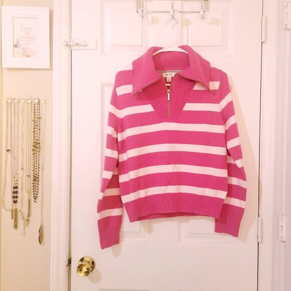 ON 34TH Women's Quarter-Zip Sailor Collar Sweater - Fuschia Combo - Picture 3 of 11